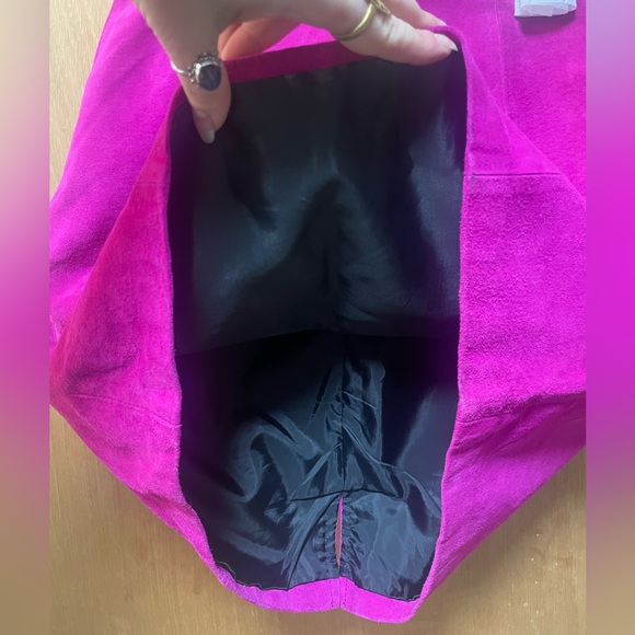 Vintage 90’s Neon Fuchsia Leather Suede Mini Skirt - Picture 12 of 12